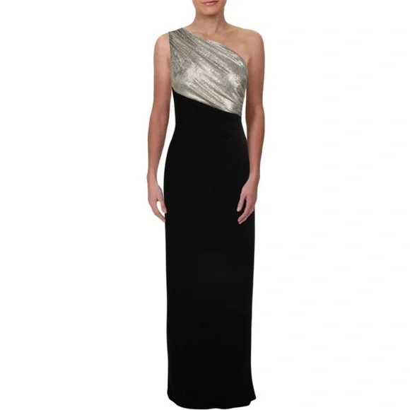 Ralph Lauren Women’s Gold Black One Shoulder Sleeveless Dress - Picture 1 of 4